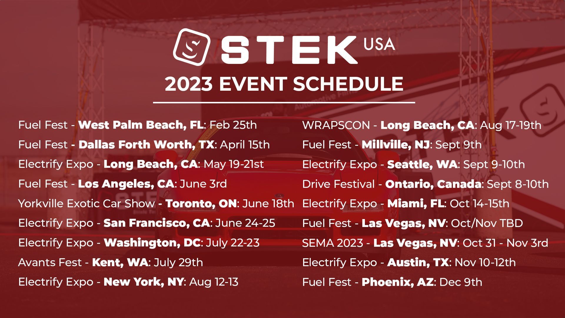 STEK USA Events, Car Shows, Conventions, and exhibits in 2023 STEK USA