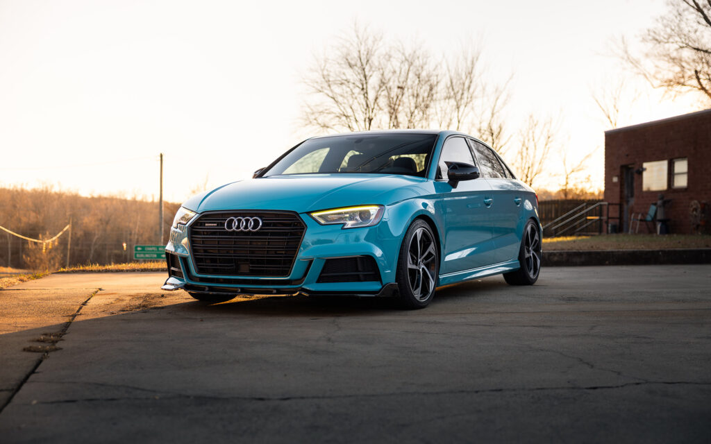 STEK DYNOmiami-blue paint protection film on an Audi S3